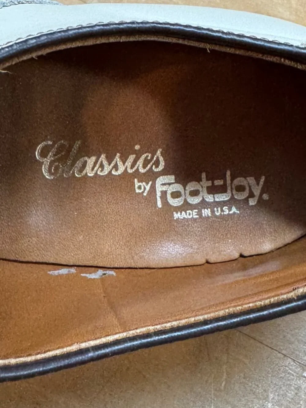 Classics by Foot Joy Saddle Oxford Two Tone Lace Up Shoes Mens Size 8 Ivory Tan